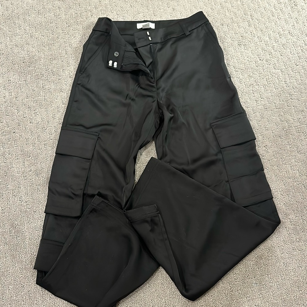 Satin black cargo pants